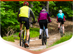family biking in door county